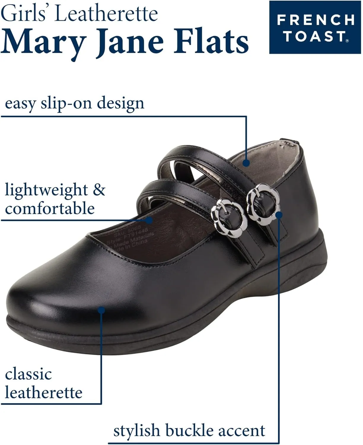 French Toast Girls' Dress Shoes - Leatherette Mary Jane School Uniform Flats (Toddler/Girl)
