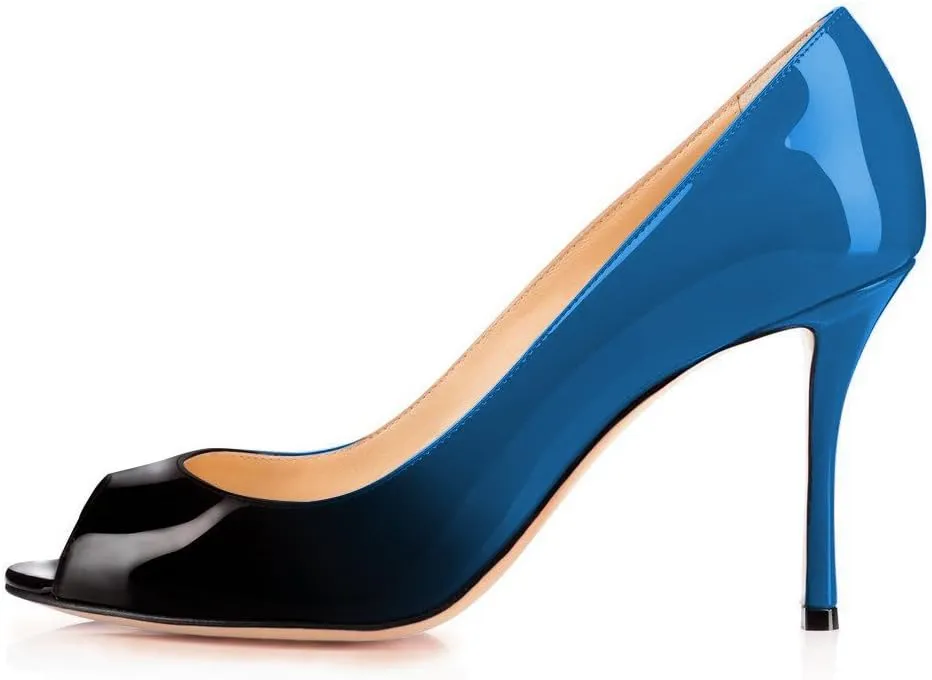 FSJ Women Flattering Peep Toe Party Dress Shoes Glossy Patent Stiletto High Heel Pumps Size 4-15 US