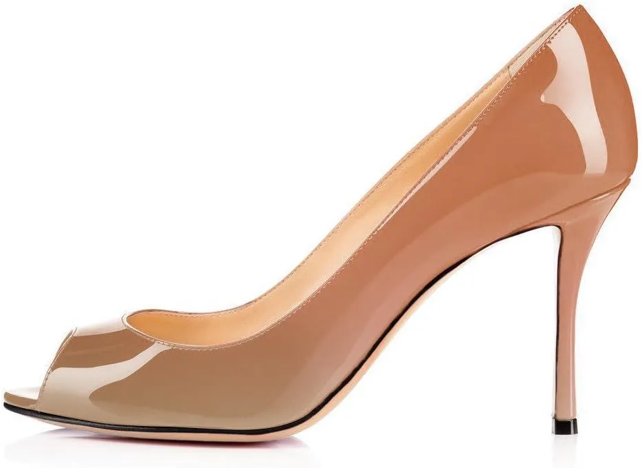FSJ Women Flattering Peep Toe Party Dress Shoes Glossy Patent Stiletto High Heel Pumps Size 4-15 US