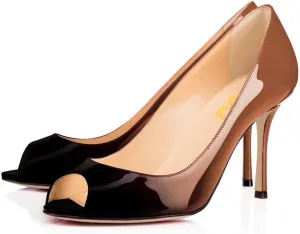 FSJ Women Flattering Peep Toe Party Dress Shoes Glossy Patent Stiletto High Heel Pumps Size 4-15 US