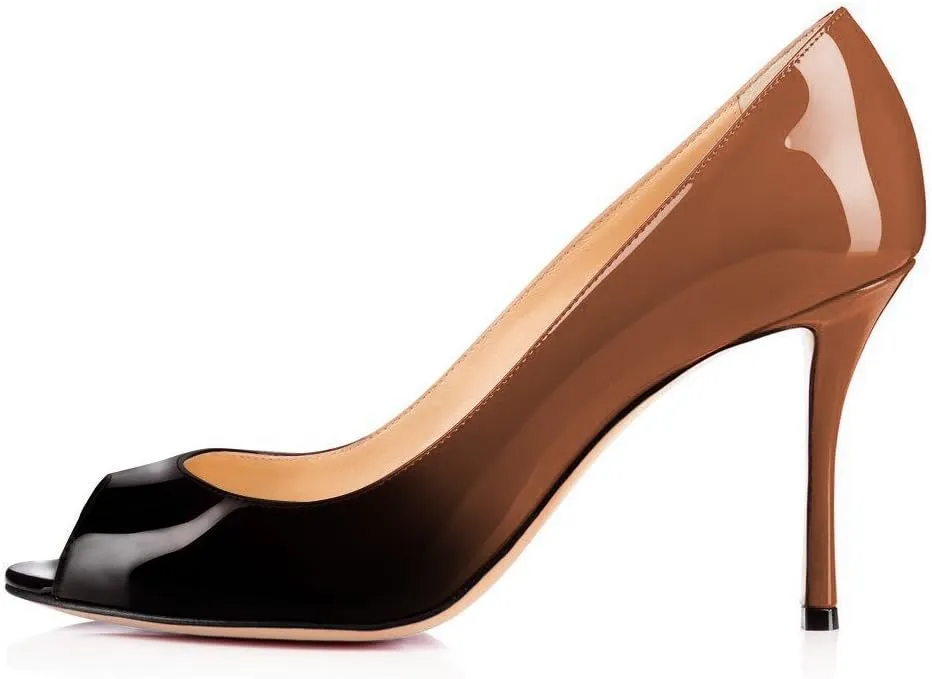 FSJ Women Flattering Peep Toe Party Dress Shoes Glossy Patent Stiletto High Heel Pumps Size 4-15 US