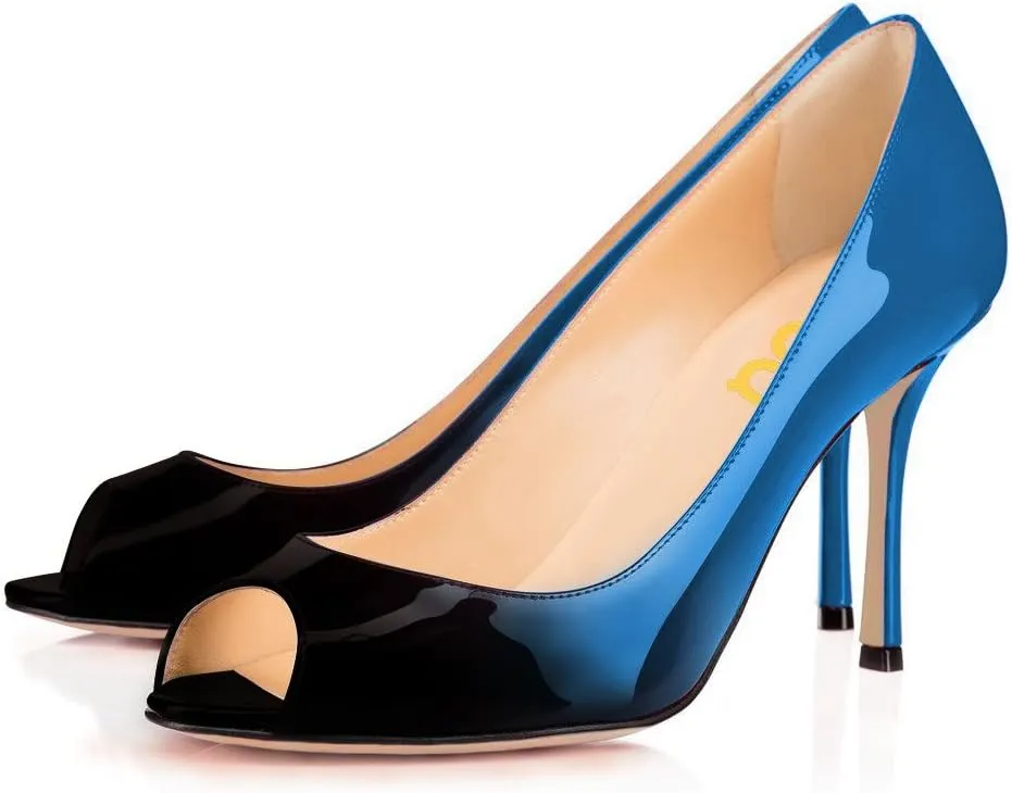 FSJ Women Flattering Peep Toe Party Dress Shoes Glossy Patent Stiletto High Heel Pumps Size 4-15 US