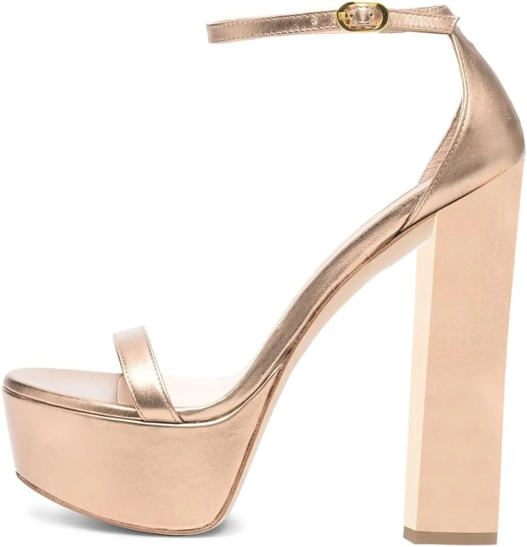 FSJ Women Glossy Single Strap Open Toe Platform Sandals Chunky High Heel Ankle Strap Summer Party Prom Dress Shoes Size 4-15 US