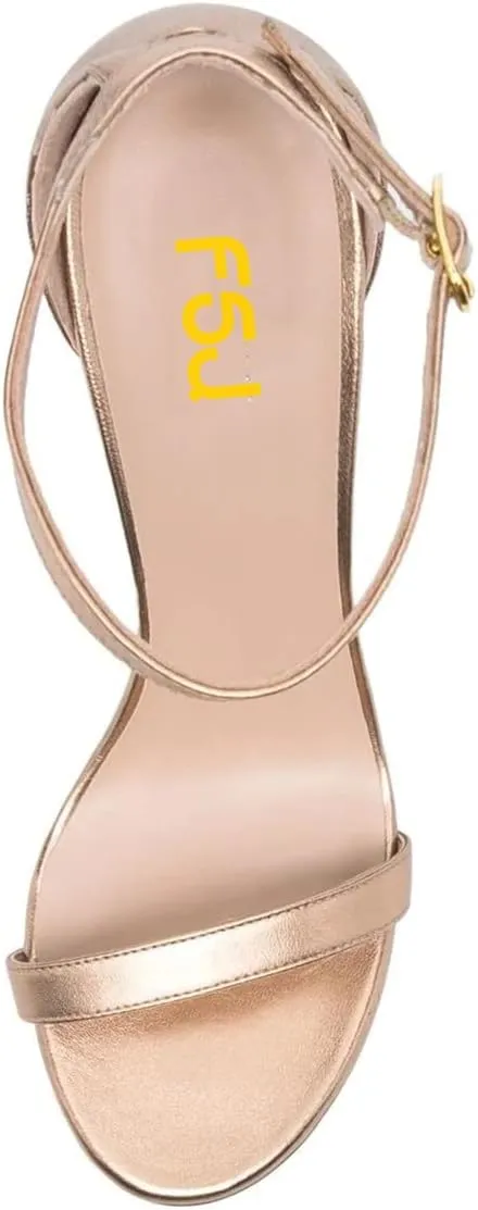 FSJ Women Glossy Single Strap Open Toe Platform Sandals Chunky High Heel Ankle Strap Summer Party Prom Dress Shoes Size 4-15 US