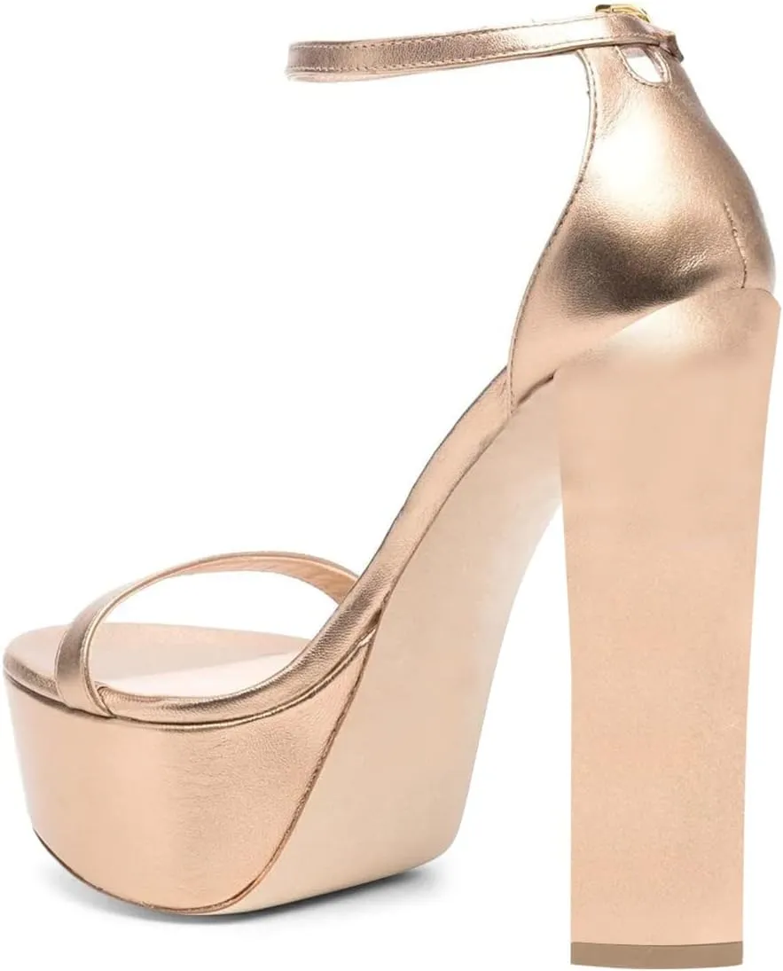 FSJ Women Glossy Single Strap Open Toe Platform Sandals Chunky High Heel Ankle Strap Summer Party Prom Dress Shoes Size 4-15 US