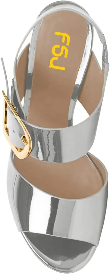 FSJ Women Gorgeous Glossy Peep Toe Platform Sandals Inlay Rhinestone Chunky High Heel Ankle Strap Summer Party Prom Dress Shoes Size 4-15 US