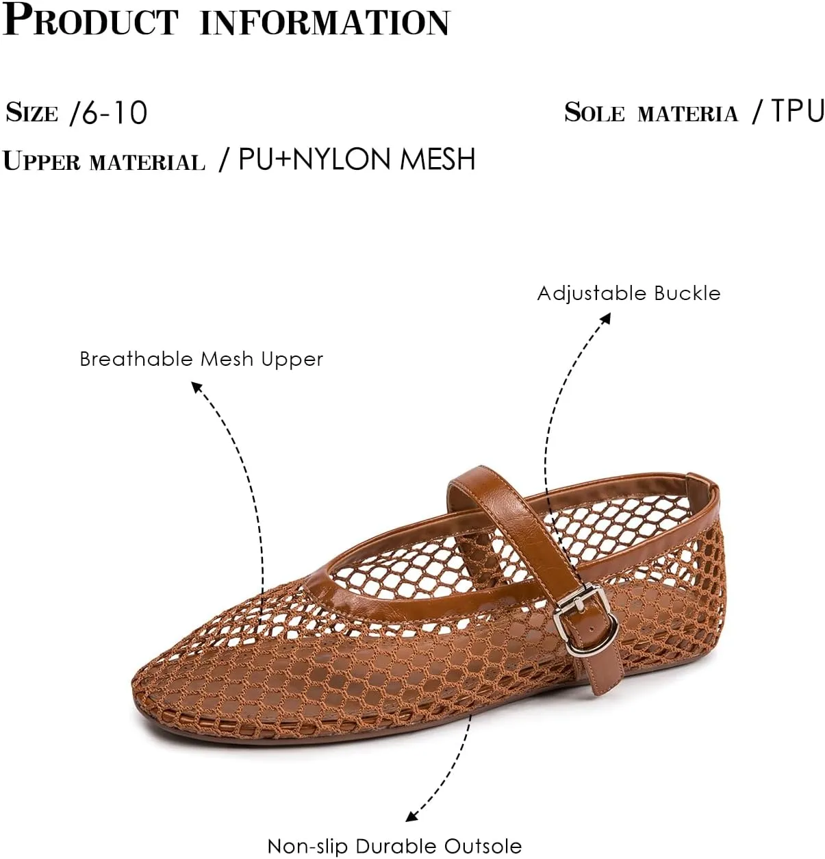 FUNKYMONKEY Women's Mesh Ballet Flats Casual Round Toe Mary Jane Flats Shoes