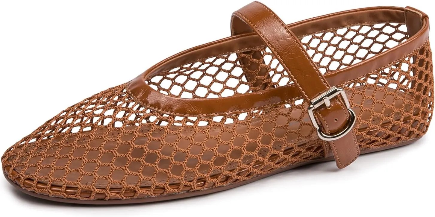 FUNKYMONKEY Women's Mesh Ballet Flats Casual Round Toe Mary Jane Flats Shoes