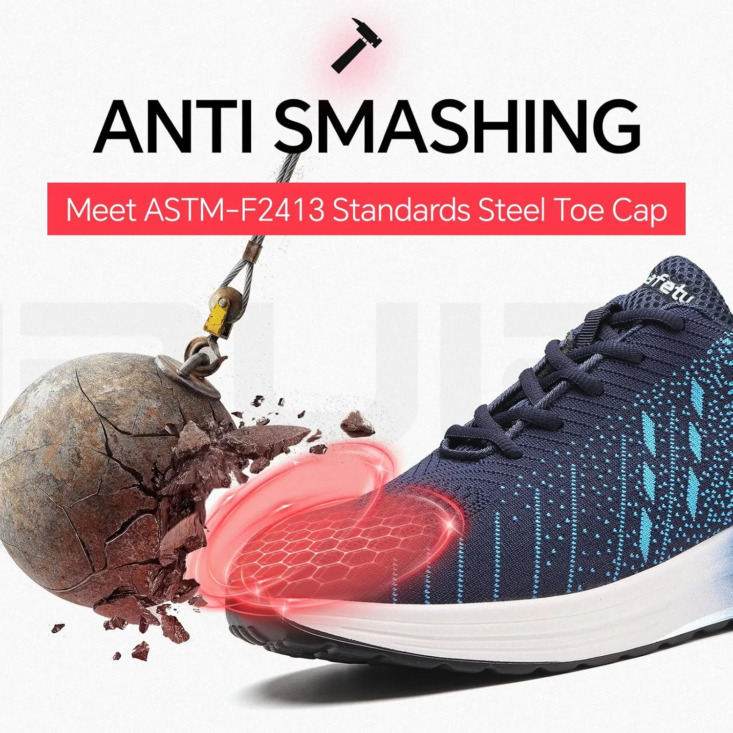 Furuian Steel Toe Shoes for Men Women with Air Cushion Safety Shoes Lightweight Composite Toe Shoes Non Slip Steel Toe Sneakers Indestructible Work Shoes