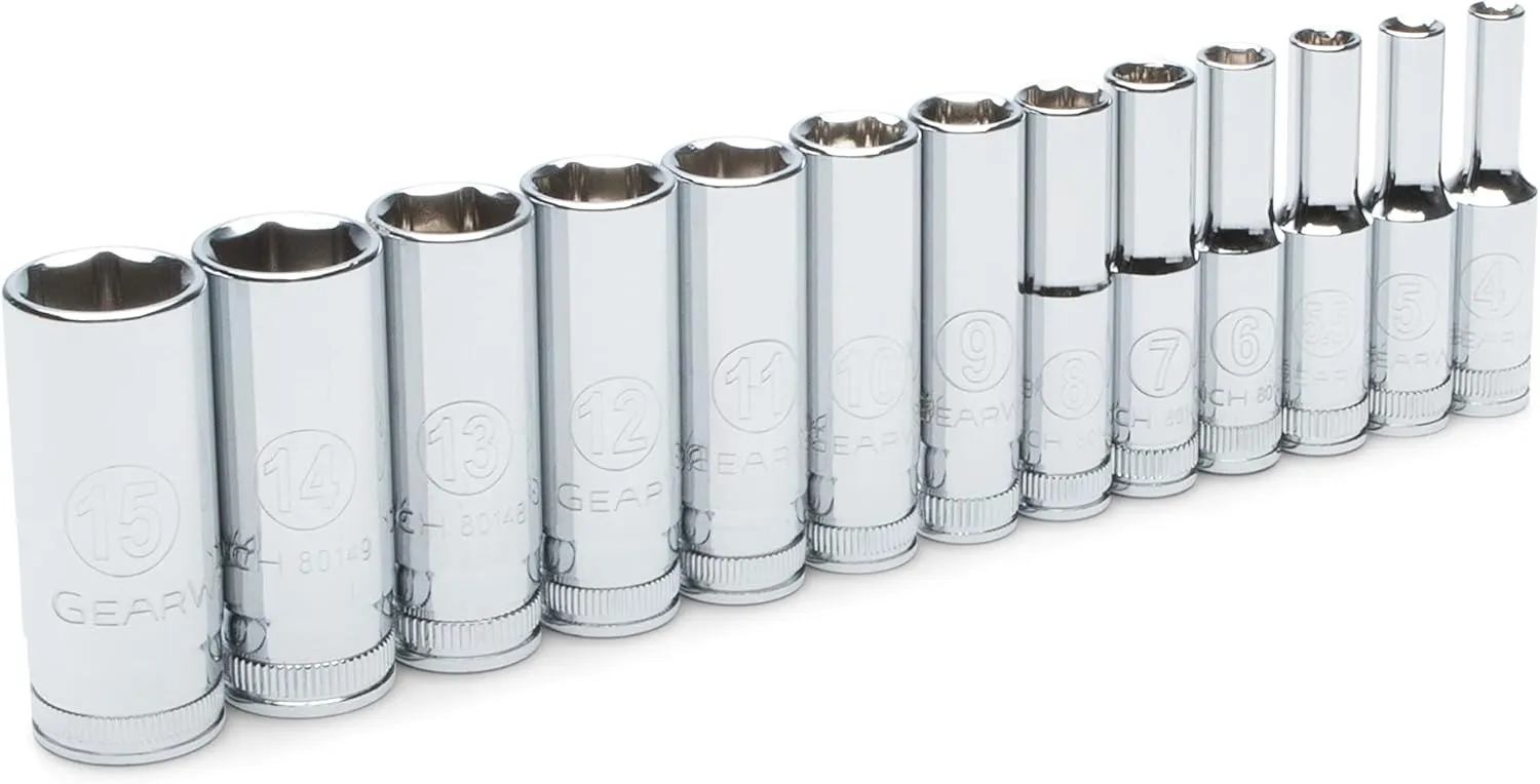 GEARWRENCH 13 Pc. 1/4" Drive 6 Pt. Socket Set, Deep, Metric - 80304