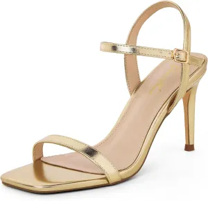GENSHUO Women’s Strappy High Heeled Sandals 3 Inch Square Open Toe Stiletto Heels Slingback Shoes with Ankle Strap for Wedding Party Chic and Sexy