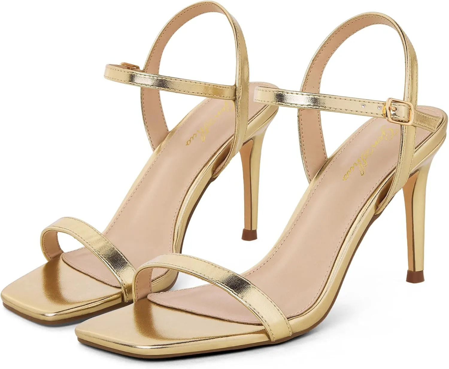 GENSHUO Women’s Strappy High Heeled Sandals 3 Inch Square Open Toe Stiletto Heels Slingback Shoes with Ankle Strap for Wedding Party Chic and Sexy