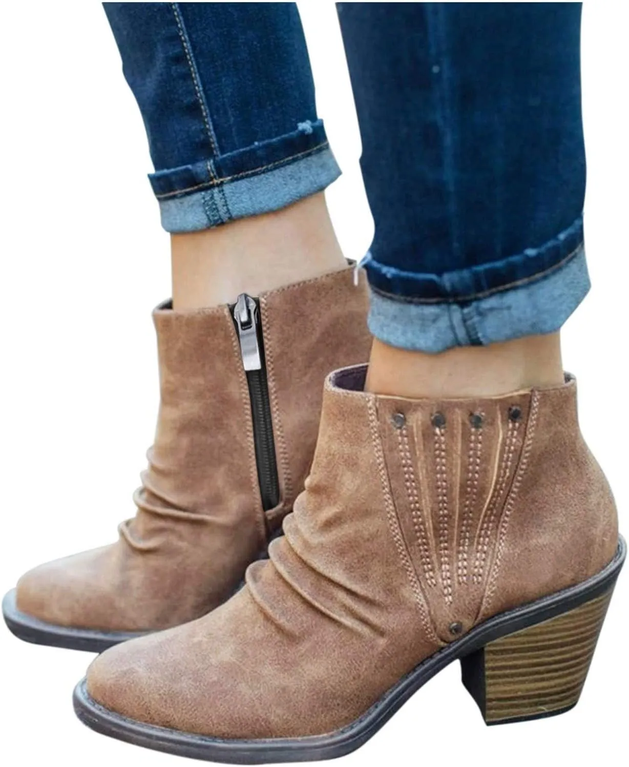 Gibobby Women's Orange Wedge Heel Ankle Boots Size 10-12, Casual Dressy Fashion Cowboy Style, Waterproof, Suede, Rhinestones, Sunflower Boots
