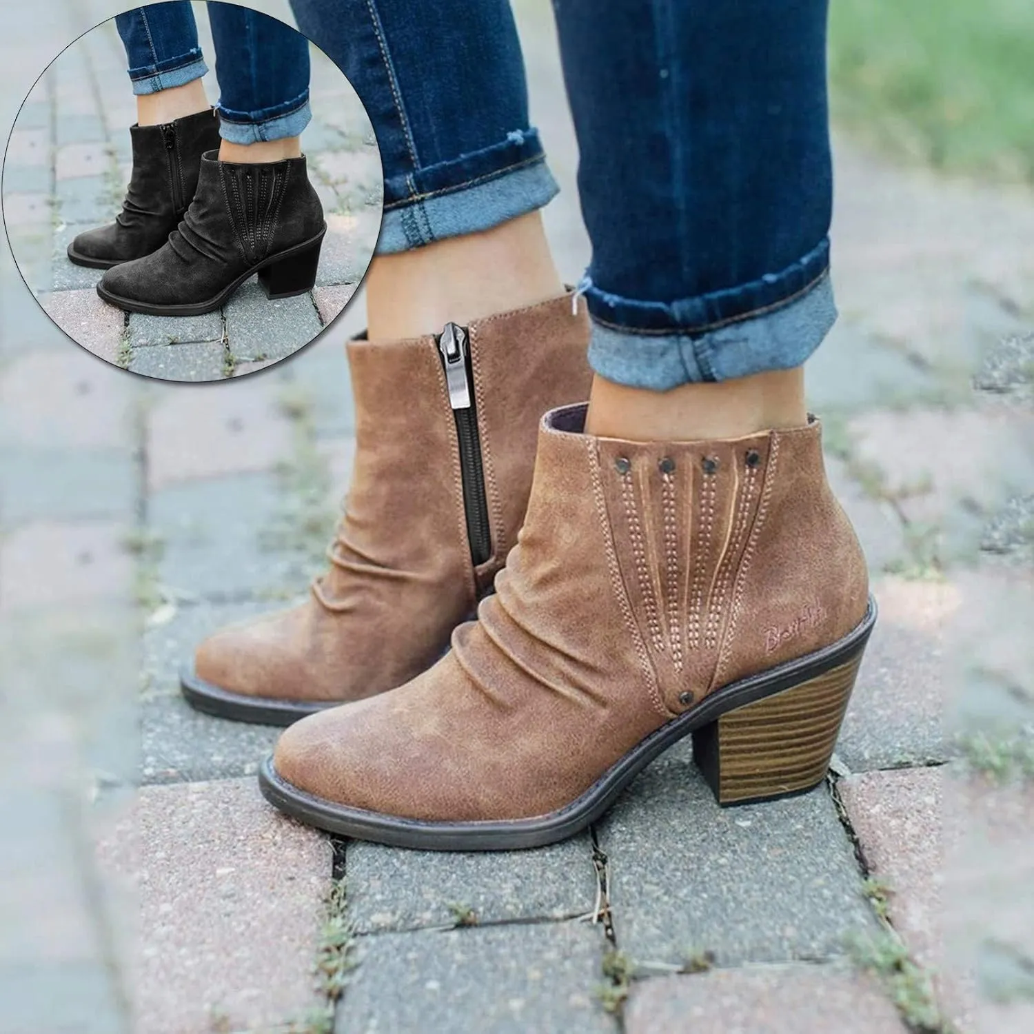 Gibobby Women's Orange Wedge Heel Ankle Boots Size 10-12, Casual Dressy Fashion Cowboy Style, Waterproof, Suede, Rhinestones, Sunflower Boots