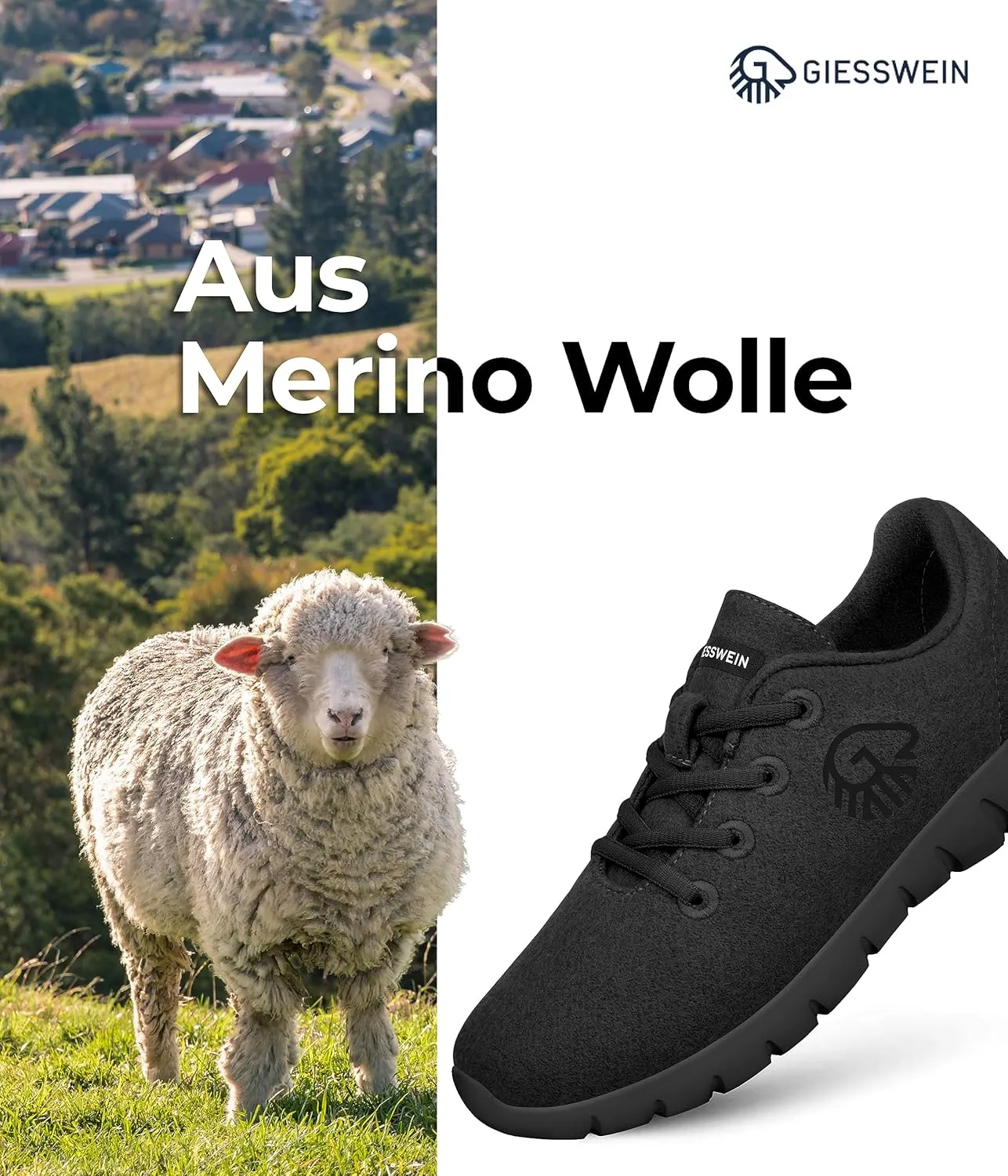 GIESSWEIN Merino Runners Men - Breathable Merino Wool 3D Stretch Sneakers, Lightweight Men's Casual Shoes with Replaceable Footbed