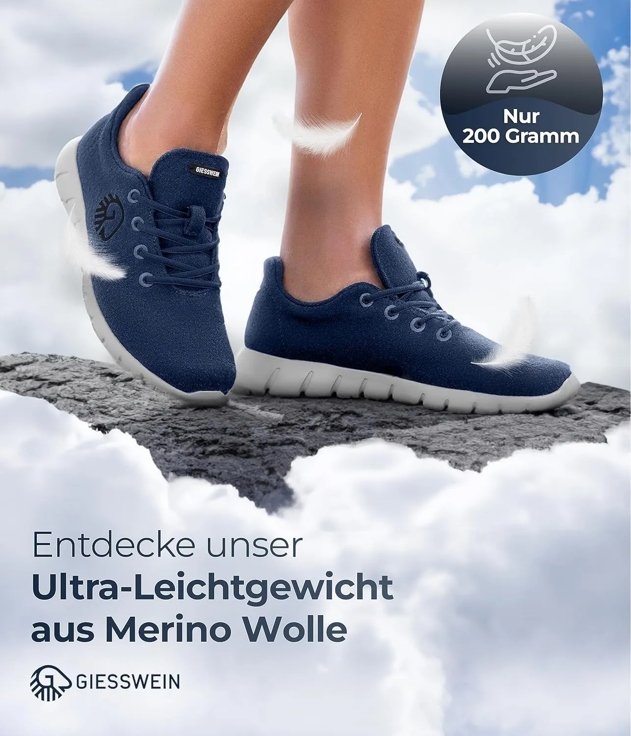 GIESSWEIN Merino Runners Men - Breathable Merino Wool 3D Stretch Sneakers, Lightweight Men's Casual Shoes with Replaceable Footbed