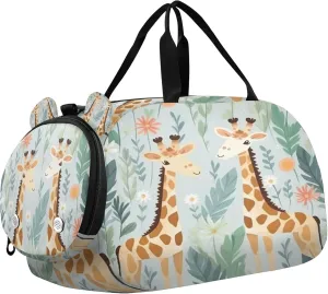 Giraffe Youth Sports & Travel Duffle Bag with Shoe Compartment,Waterproof Gym Bag for Girls and Boys (Overnight Essentials Organizer)