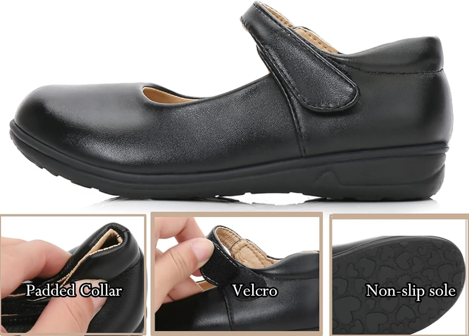 Girls Black School Uniform Dress Mary Jane Shoes Ballet Flats(Toddler/Little/Big Kid)