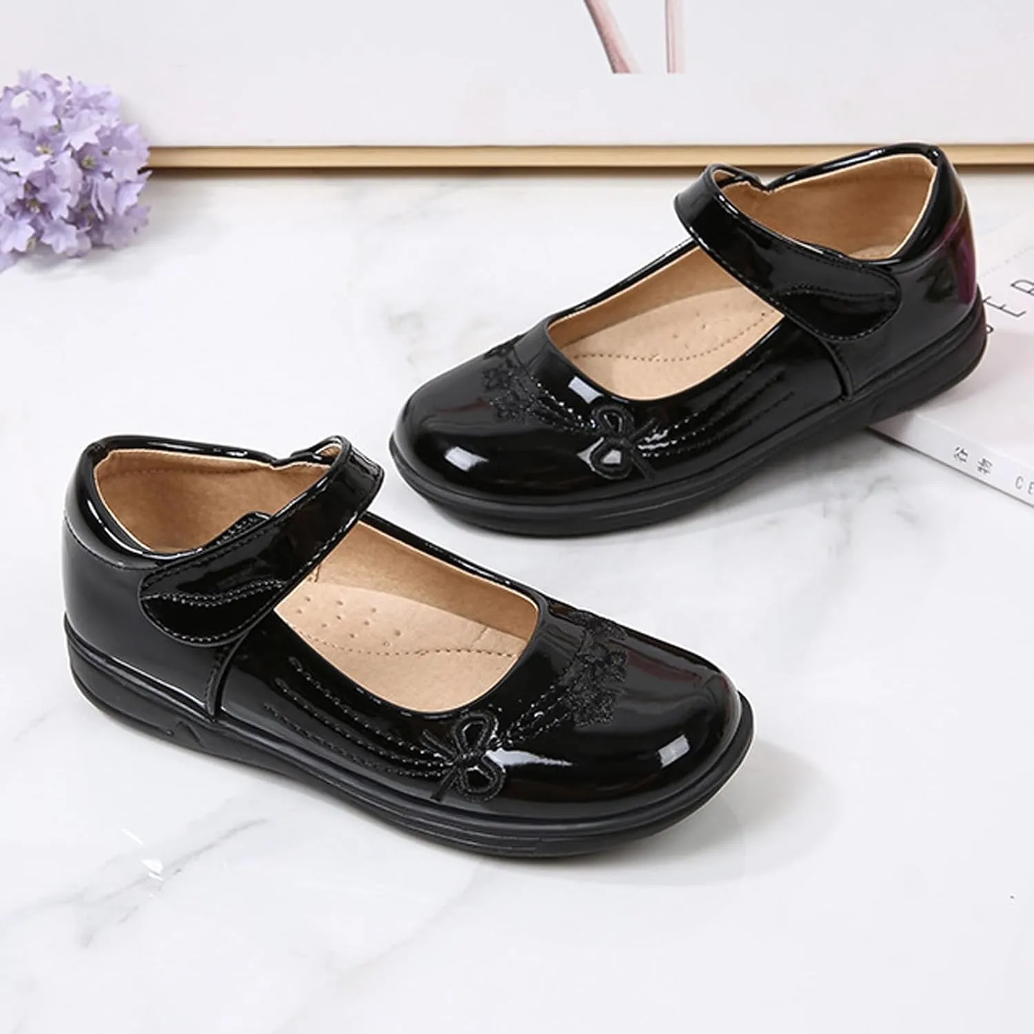 Girls Black School Uniform Dress Mary Jane Shoes Ballet Flats(Toddler/Little/Big Kid)