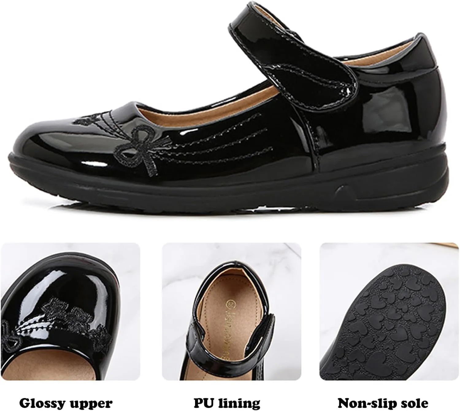 Girls Black School Uniform Dress Mary Jane Shoes Ballet Flats(Toddler/Little/Big Kid)