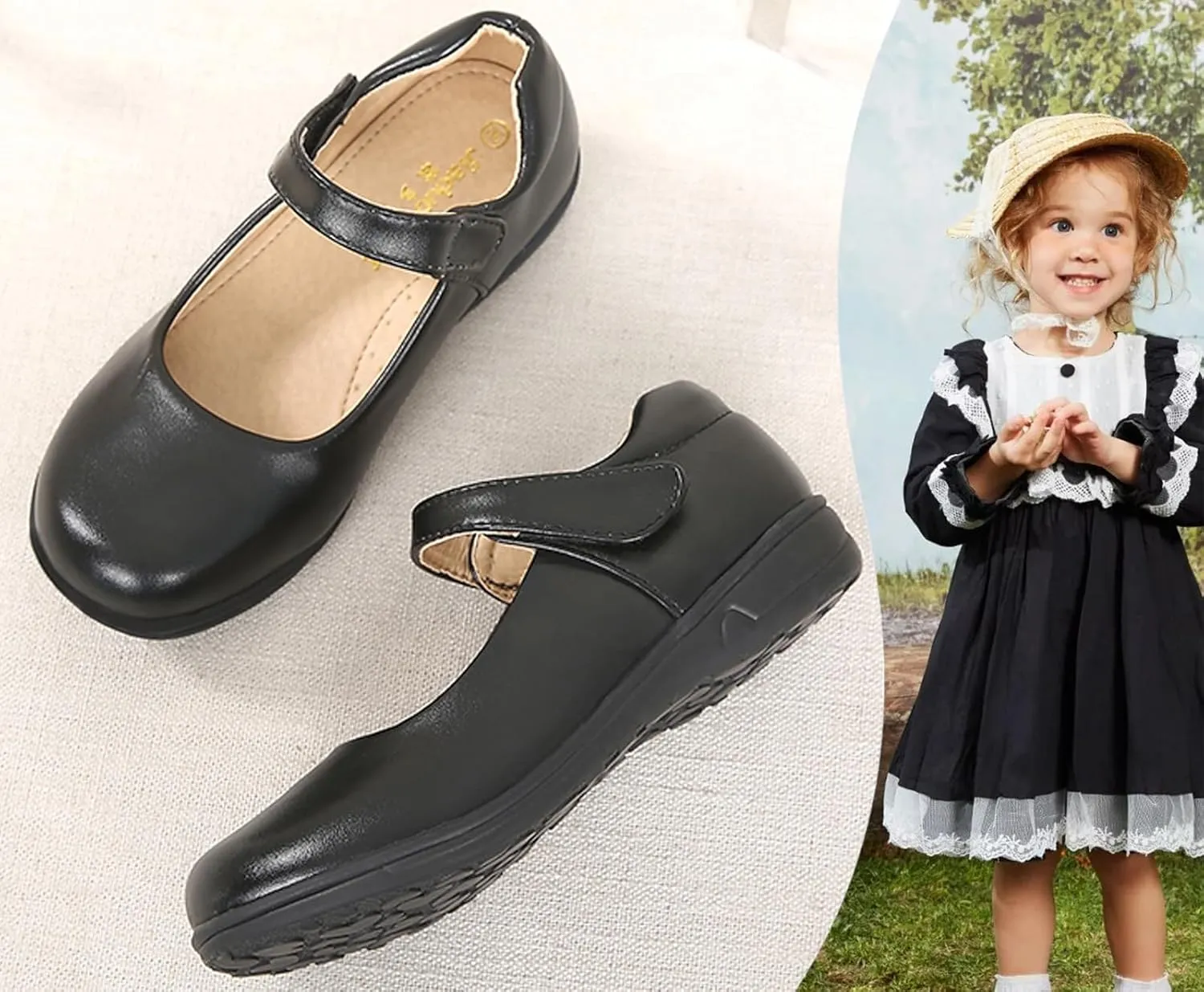 Girls Black School Uniform Dress Mary Jane Shoes Ballet Flats(Toddler/Little/Big Kid)