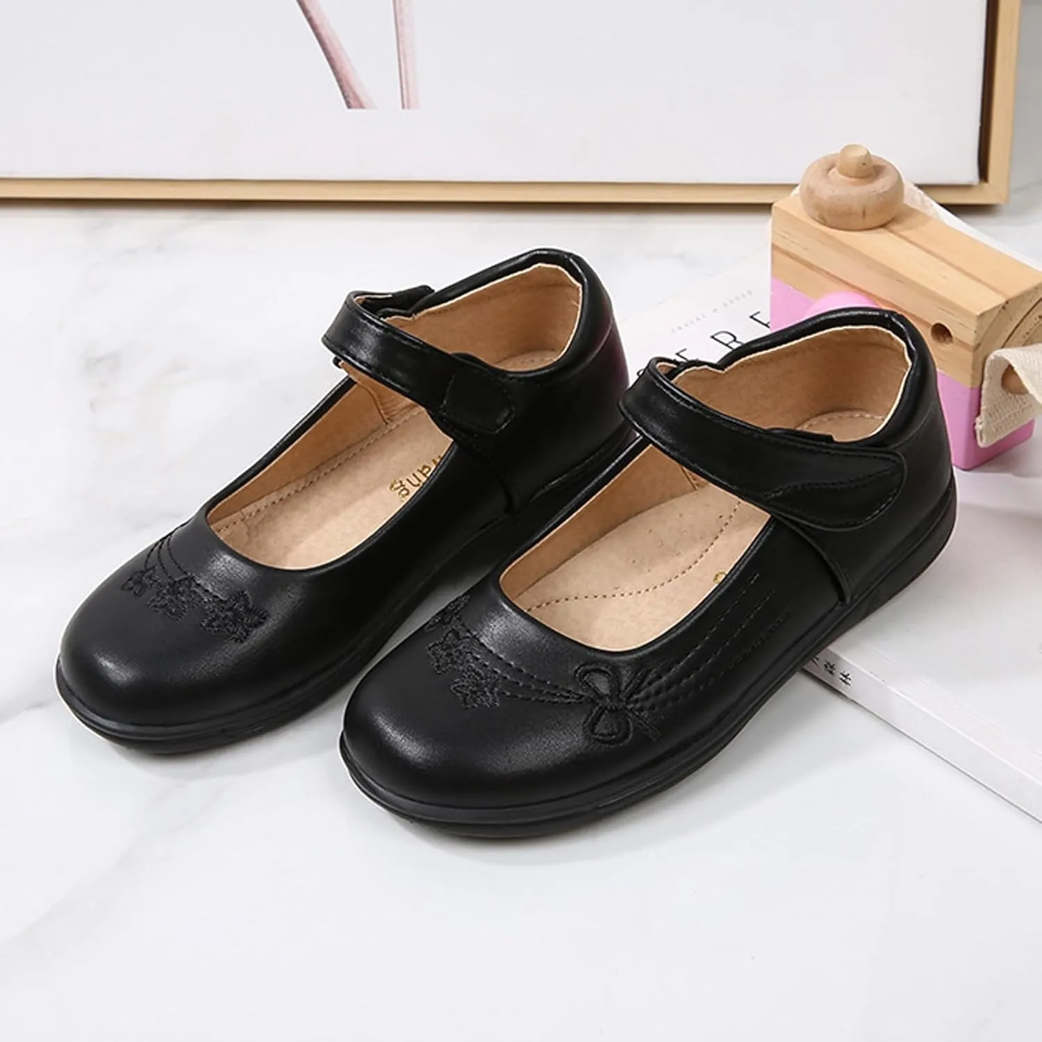 Girls Black School Uniform Dress Mary Jane Shoes Ballet Flats(Toddler/Little/Big Kid)