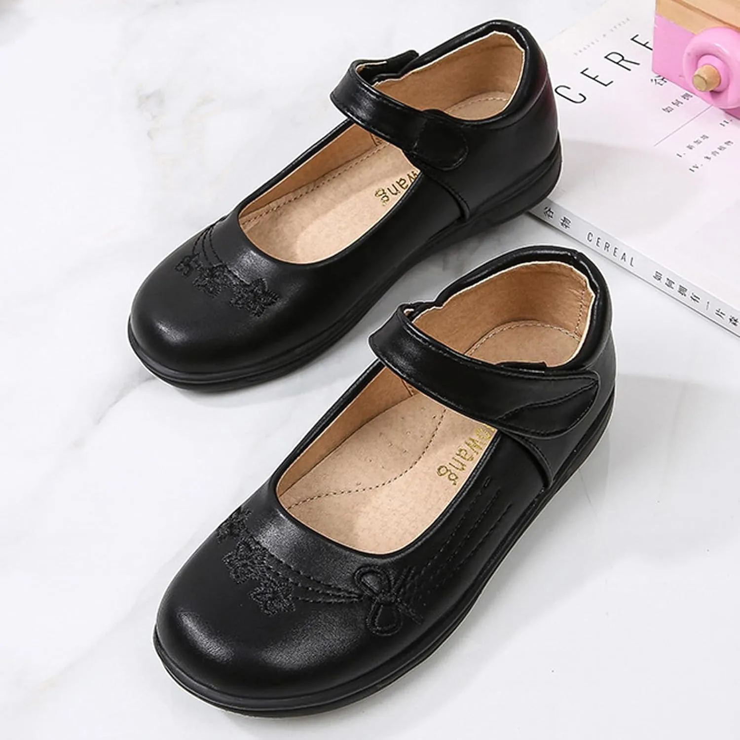 Girls Black School Uniform Dress Mary Jane Shoes Ballet Flats(Toddler/Little/Big Kid)
