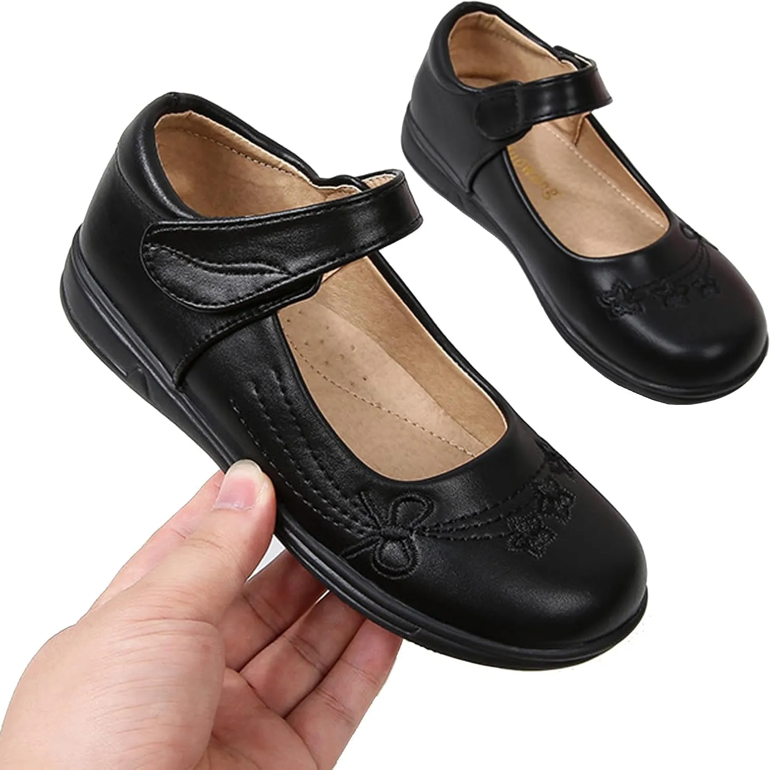 Girls Black School Uniform Dress Mary Jane Shoes Ballet Flats(Toddler/Little/Big Kid)