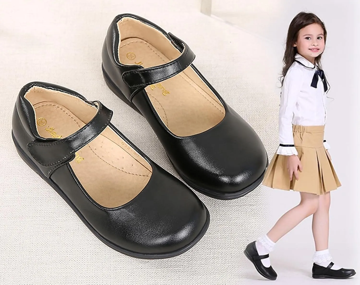 Girls Black School Uniform Dress Mary Jane Shoes Ballet Flats(Toddler/Little/Big Kid)
