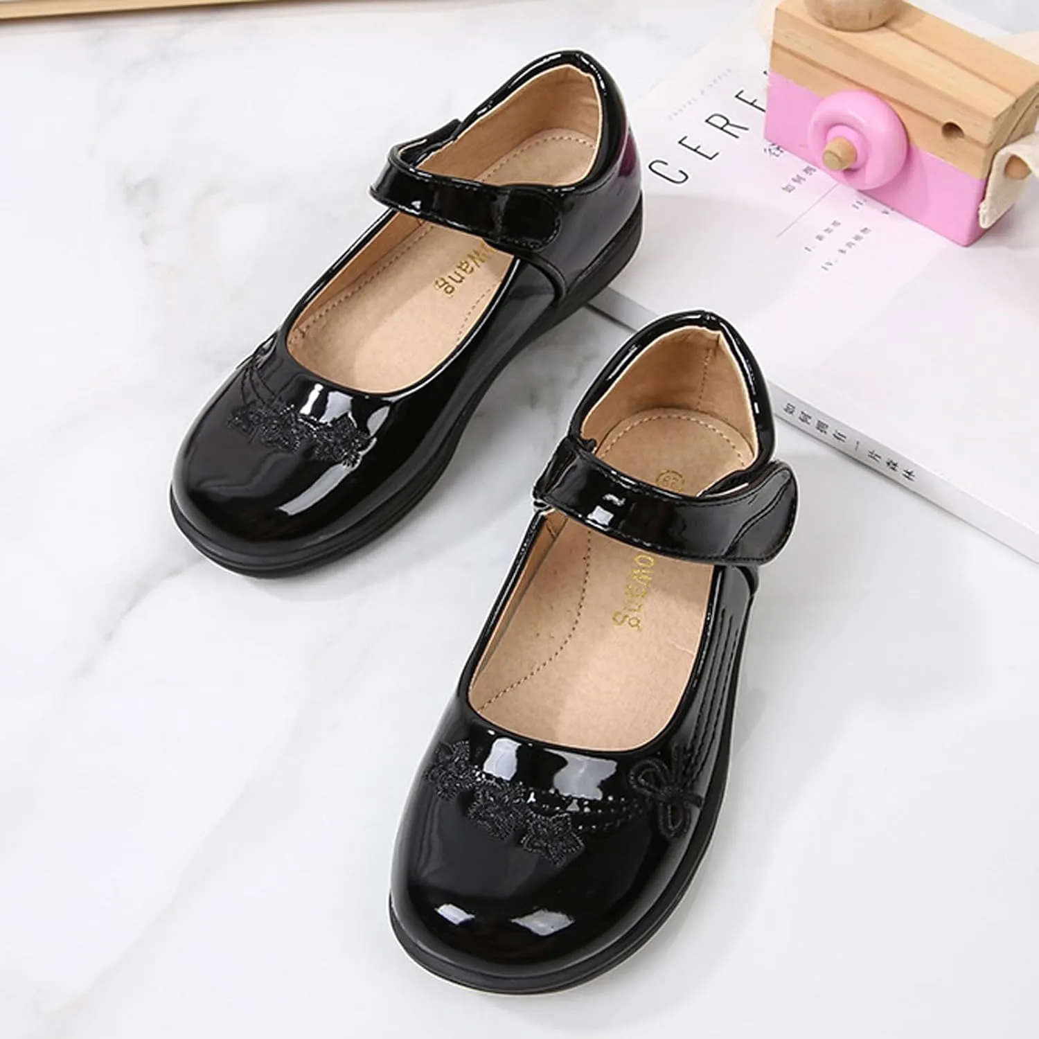 Girls Black School Uniform Dress Mary Jane Shoes Ballet Flats(Toddler/Little/Big Kid)