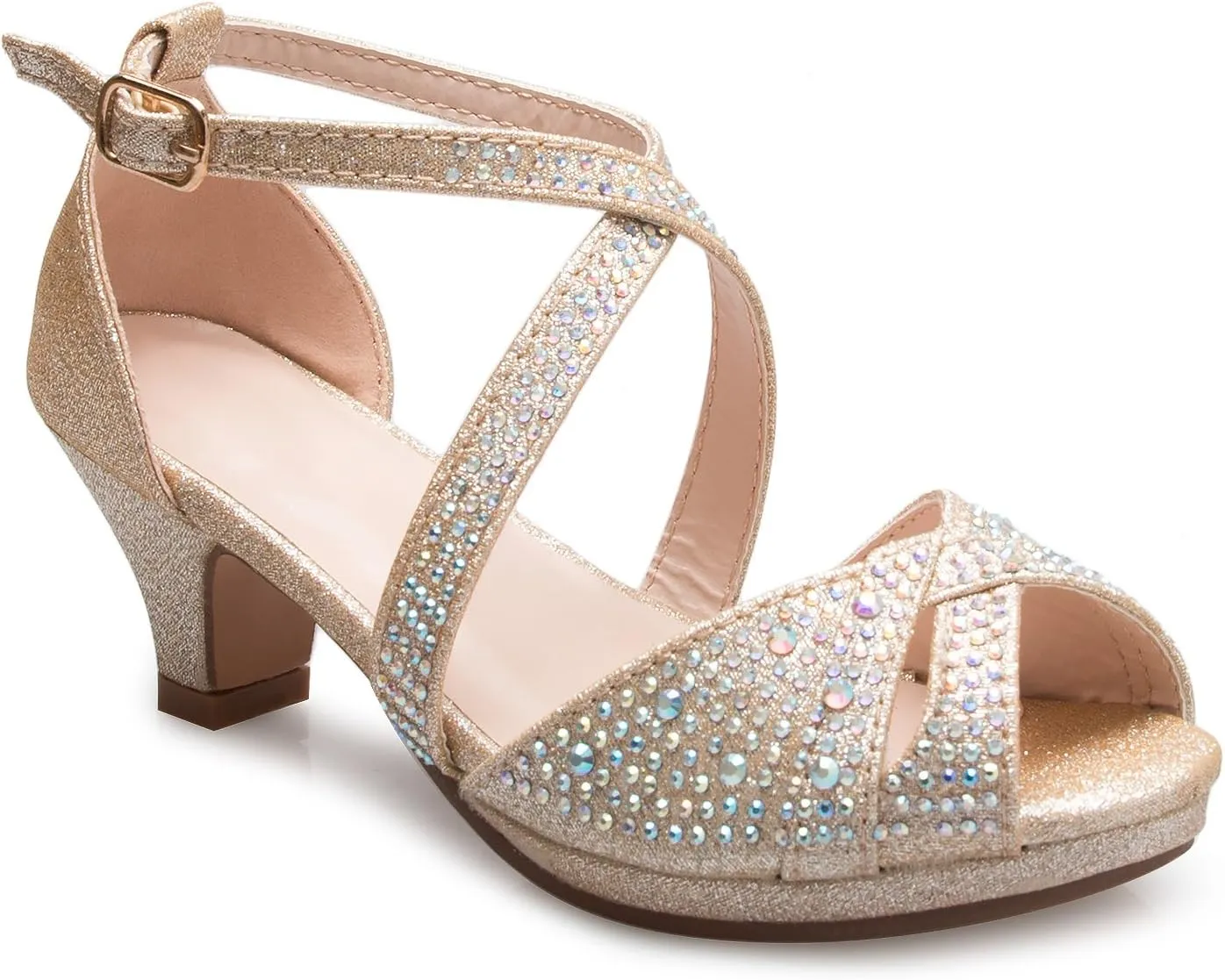 Girl's Cute Adorable Strappy Glitter Open Toe Heel Sandals - Adjustable buckle