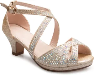 Girl's Cute Adorable Strappy Glitter Open Toe Heel Sandals - Adjustable buckle