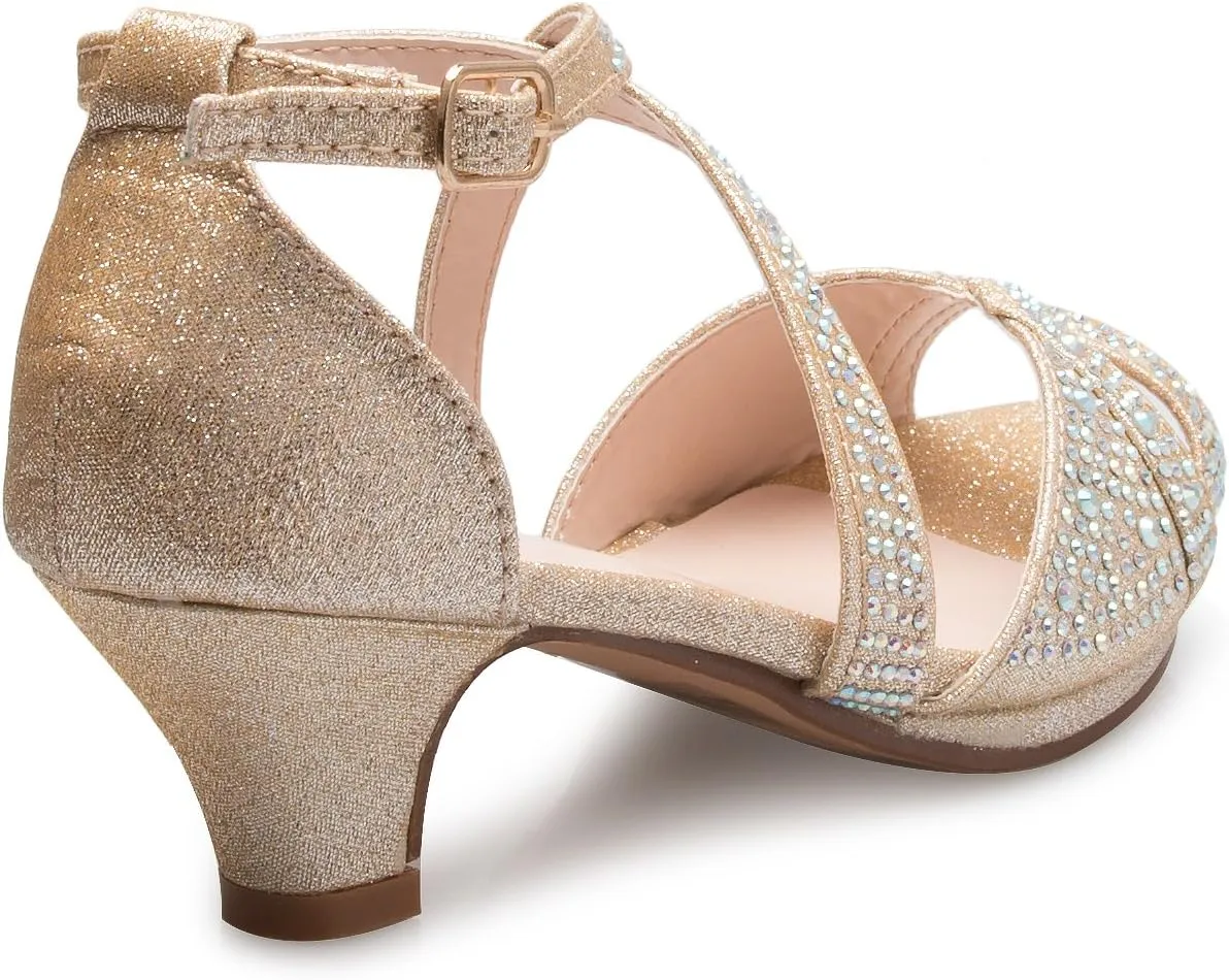 Girl's Cute Adorable Strappy Glitter Open Toe Heel Sandals - Adjustable buckle