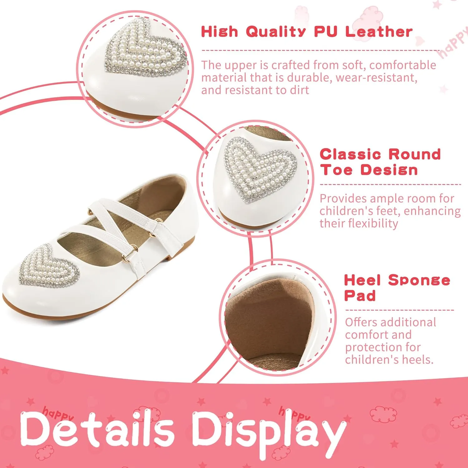 Girls Dress Shoes Flats: Little Kid Princess Flat for Birthday Wedding - Toddler Ballerina Shoe for School Walking