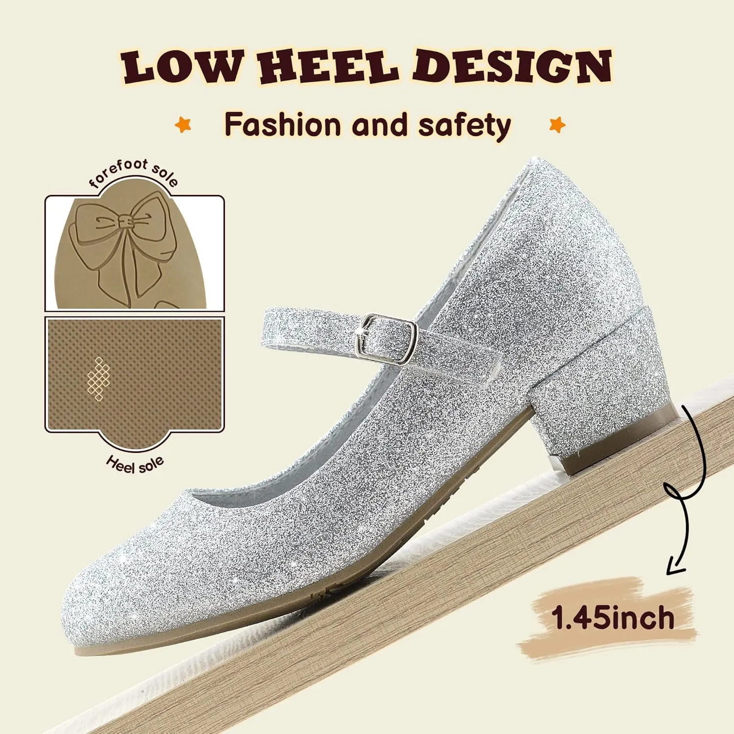 Girls Dress Shoes-Mary Jane Shoes for Girls, Princess Wedding Party Flower Girl School Shoes Low Heel Flats for Little/Big Kids