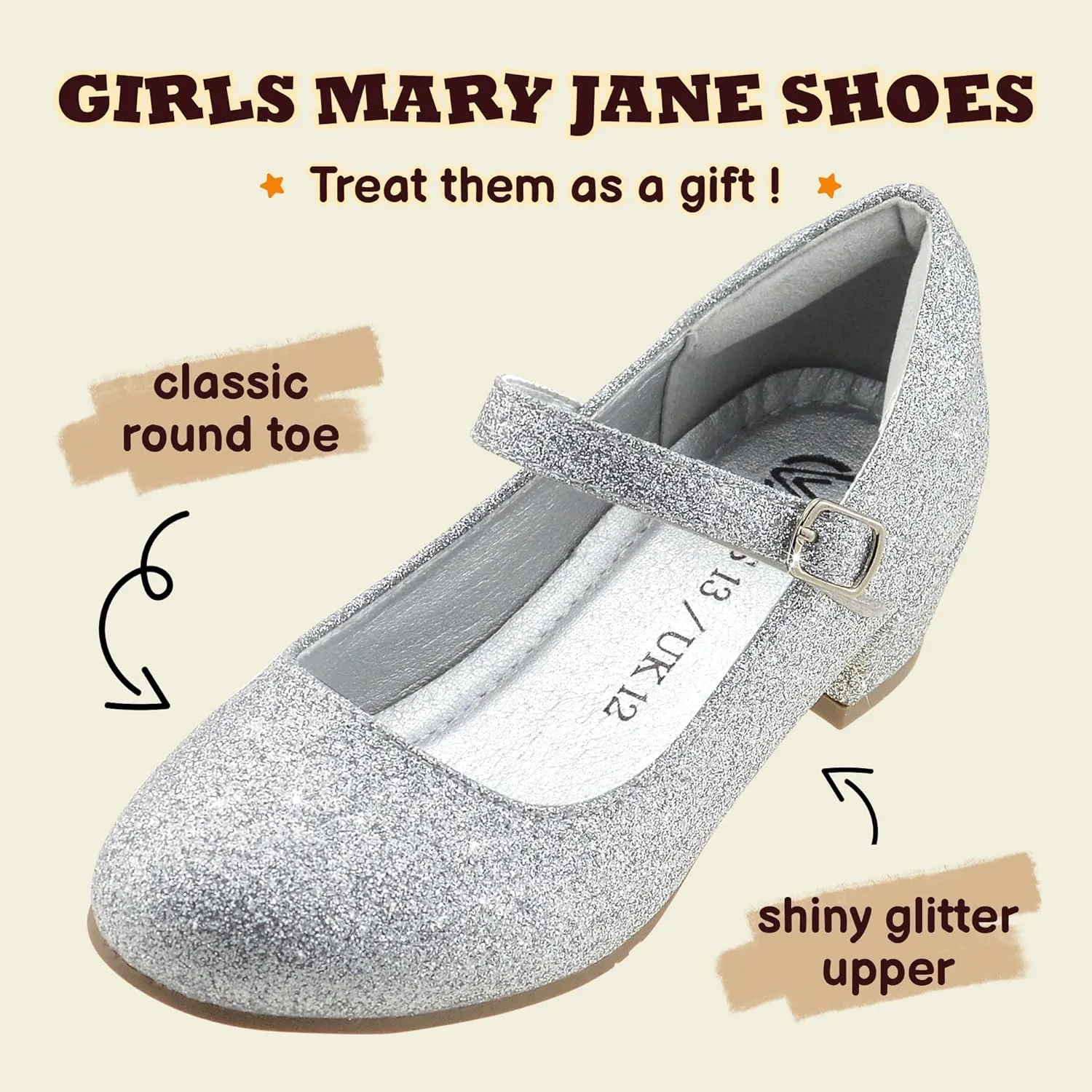 Girls Dress Shoes-Mary Jane Shoes for Girls, Princess Wedding Party Flower Girl School Shoes Low Heel Flats for Little/Big Kids