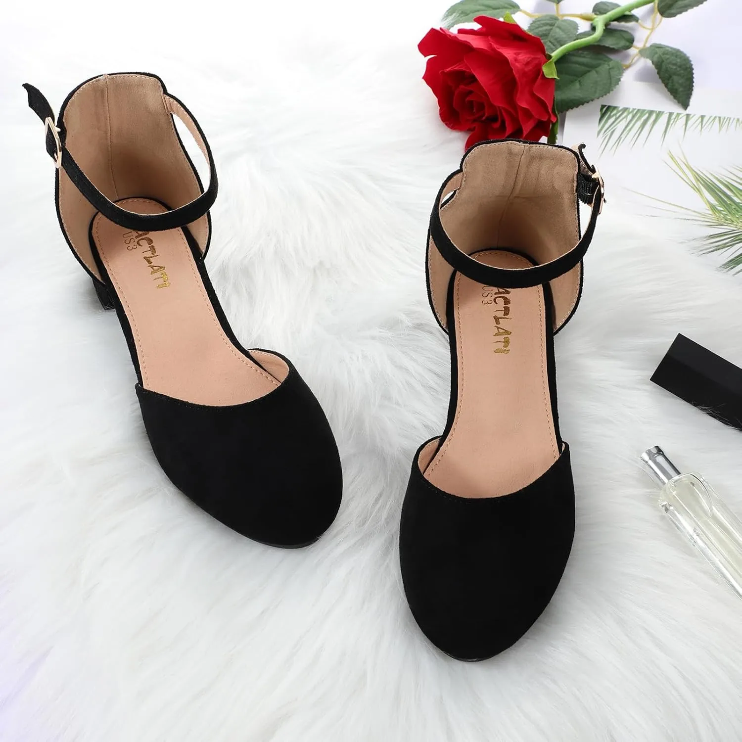 Girls Heels Closed Toe Chunky Sandals Formal Dress Shoes Flower Girl Ankle Strap Pointed Toe Heeled Little Big Kid Wedding Party School Pump Shoes