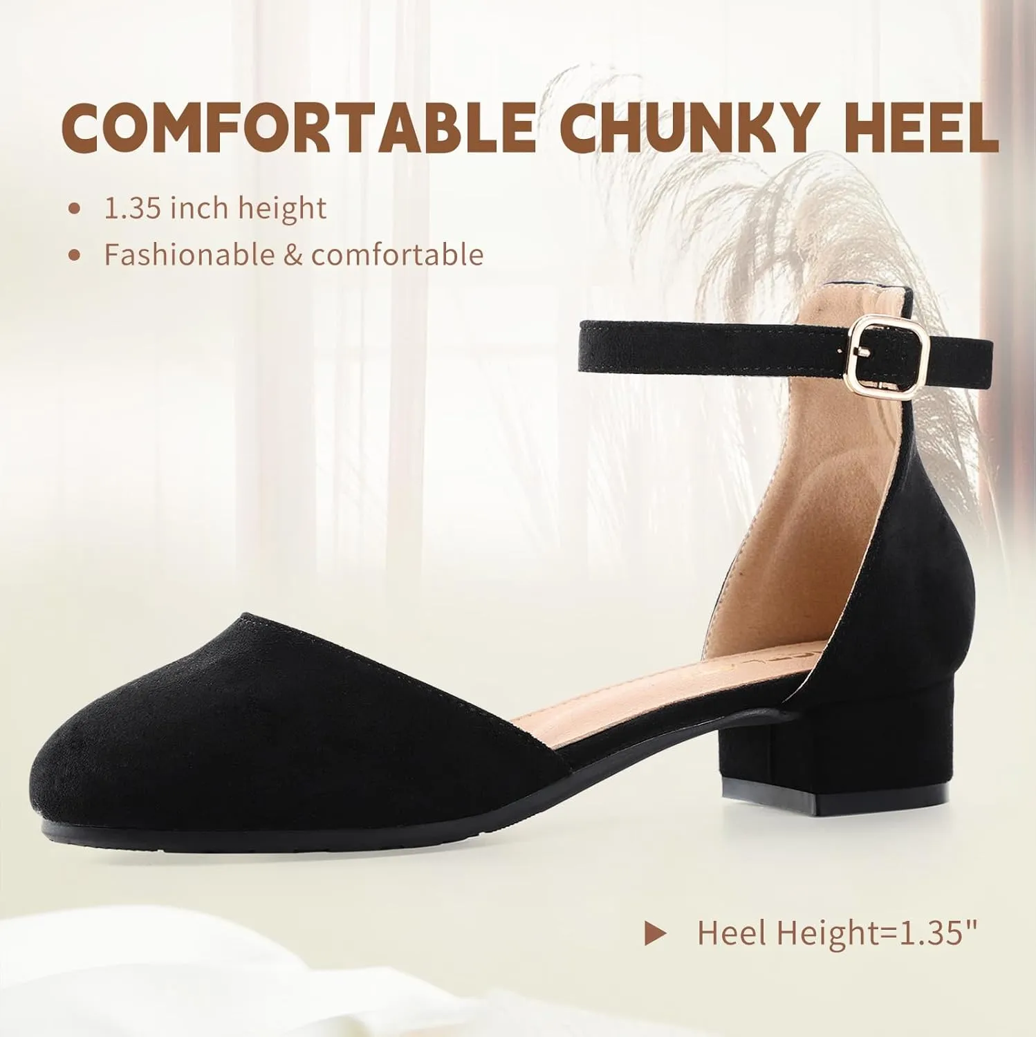 Girls Heels Closed Toe Chunky Sandals Formal Dress Shoes Flower Girl Ankle Strap Pointed Toe Heeled Little Big Kid Wedding Party School Pump Shoes