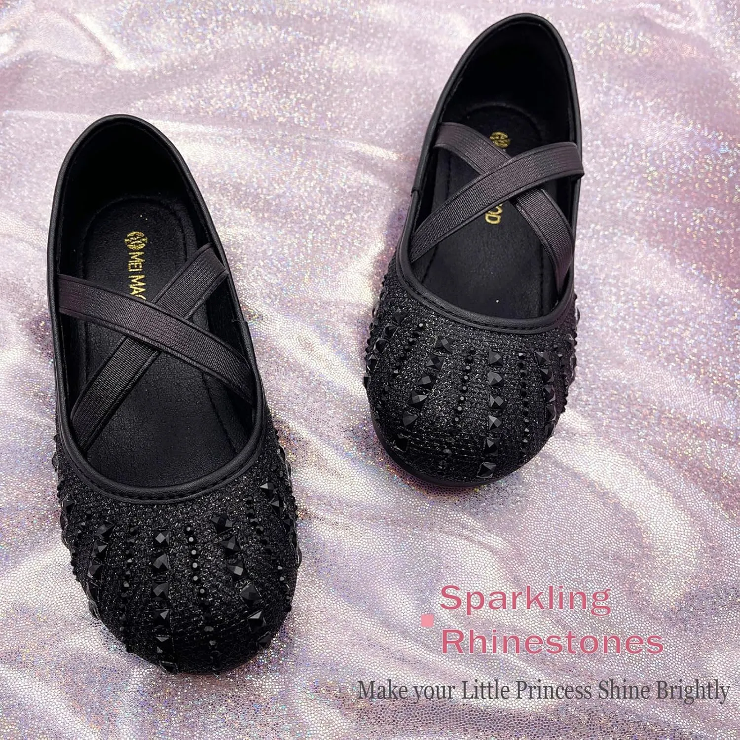 Girls Mary Jane Dress Shoes Rhinestone Dress Shoes Slip On Girl Ballet Flats for Wedding Party, Christmas（Little Kid/Big Kid）