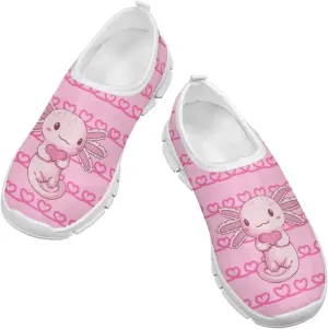 Girls Slip On Sneakers Cute Kids Tennis Running Shoes Axolotl Themed