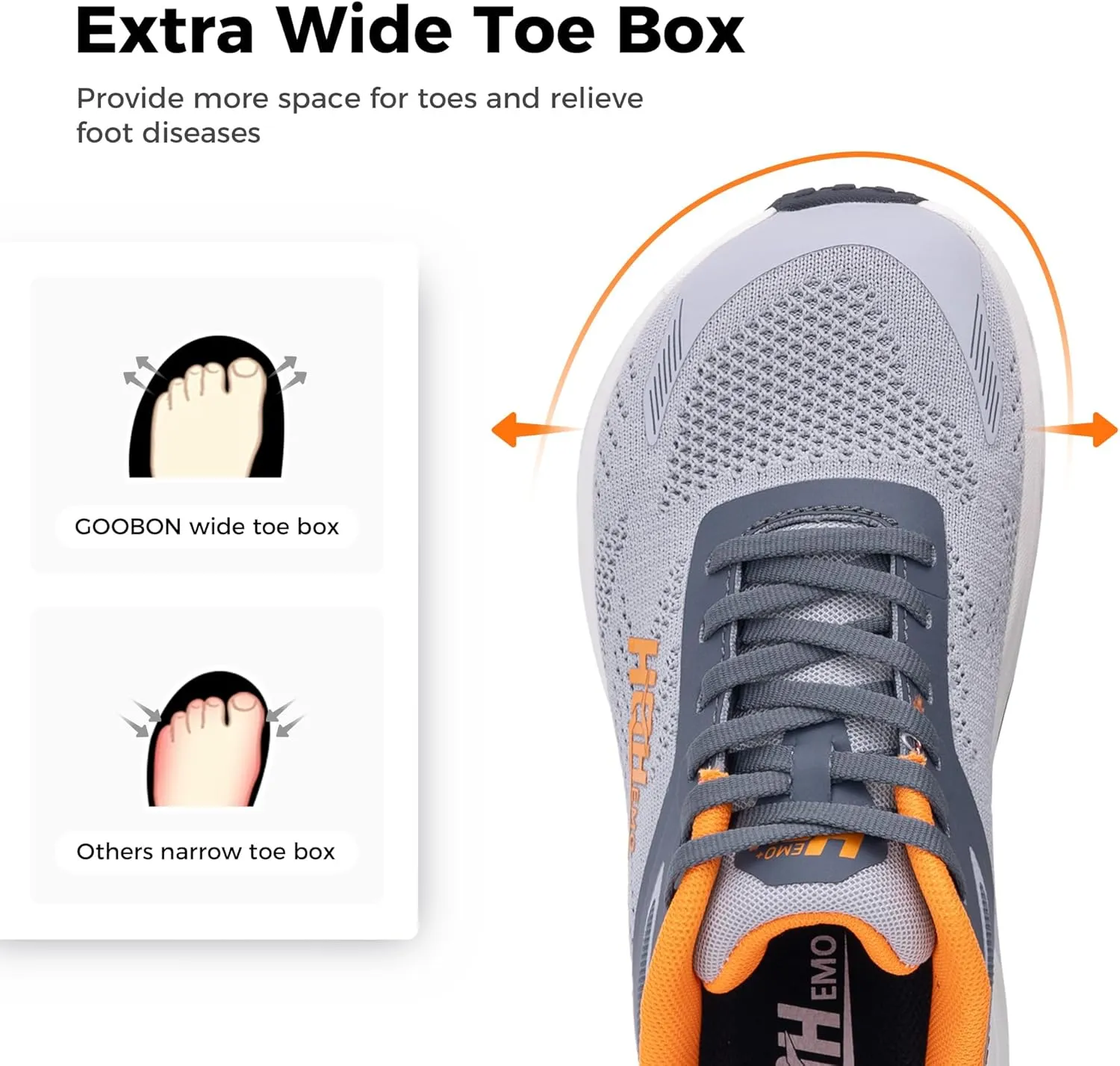 GOOBON Womens Wide Toe Box Walking Shoes with Arch Support Wide Width Tennis Running Sneakers Zero Drop Shoe