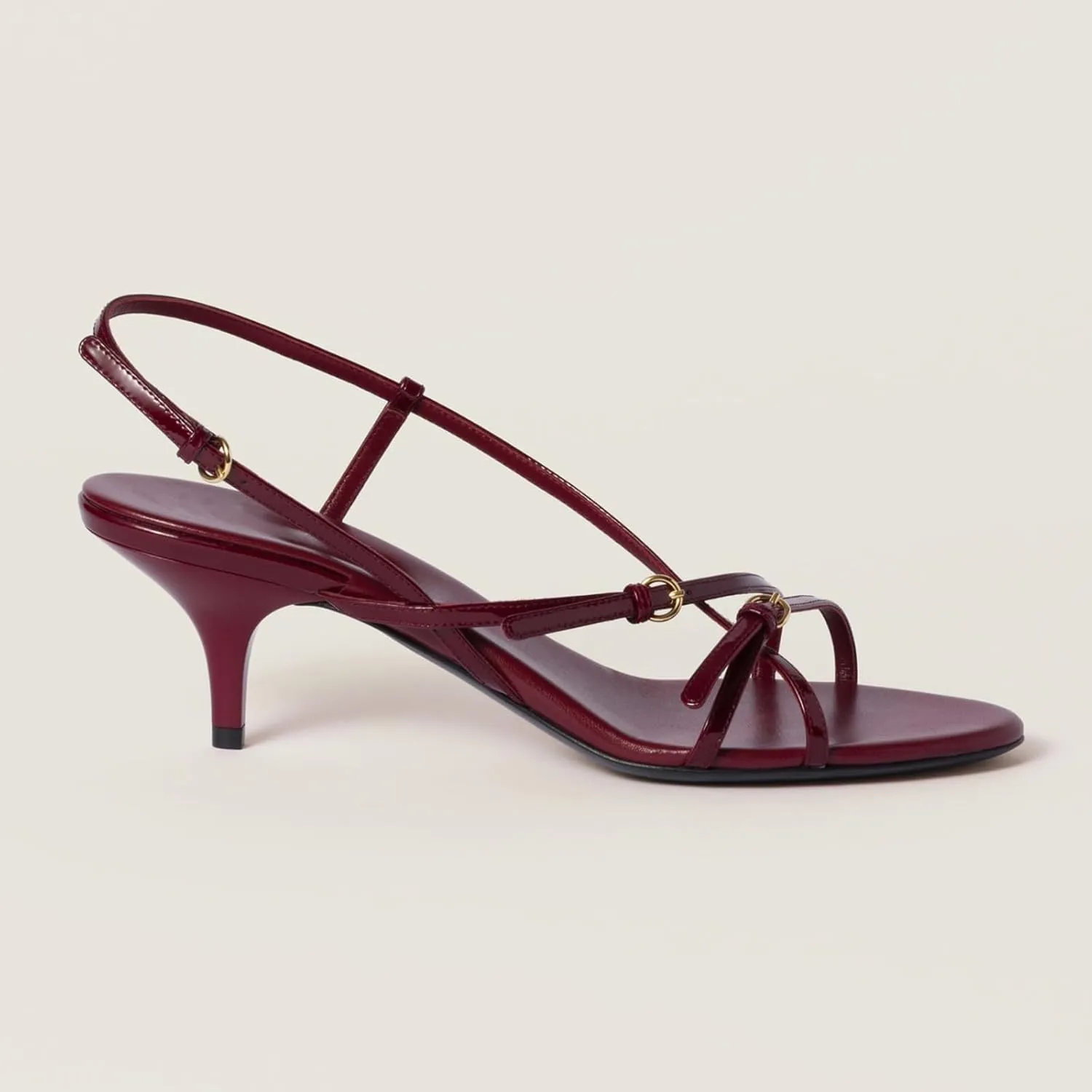 Goolita Women's Buckle Burgundy Heeled Sandals Open Toe Patent Leather Strappy Heels Sandals Cherry Kitten Heels Ankle Strap Sandals For Women