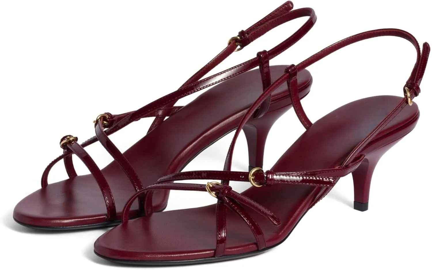 Goolita Women's Buckle Burgundy Heeled Sandals Open Toe Patent Leather Strappy Heels Sandals Cherry Kitten Heels Ankle Strap Sandals For Women