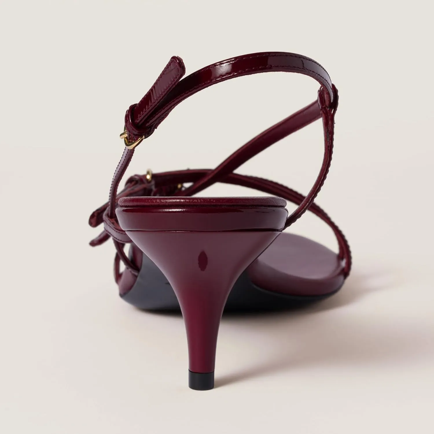 Goolita Women's Buckle Burgundy Heeled Sandals Open Toe Patent Leather Strappy Heels Sandals Cherry Kitten Heels Ankle Strap Sandals For Women