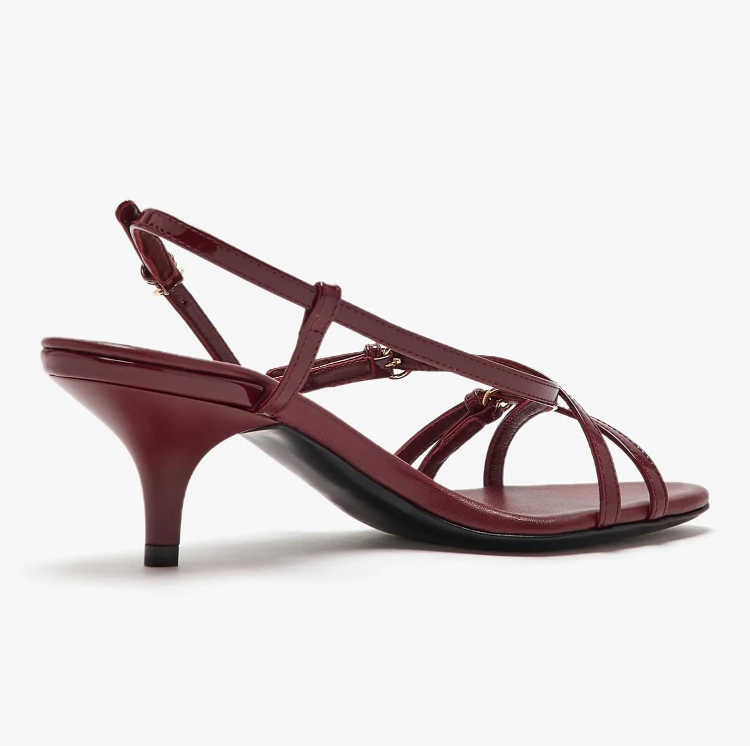 Goolita Women's Buckle Burgundy Heeled Sandals Open Toe Patent Leather Strappy Heels Sandals Cherry Kitten Heels Ankle Strap Sandals For Women