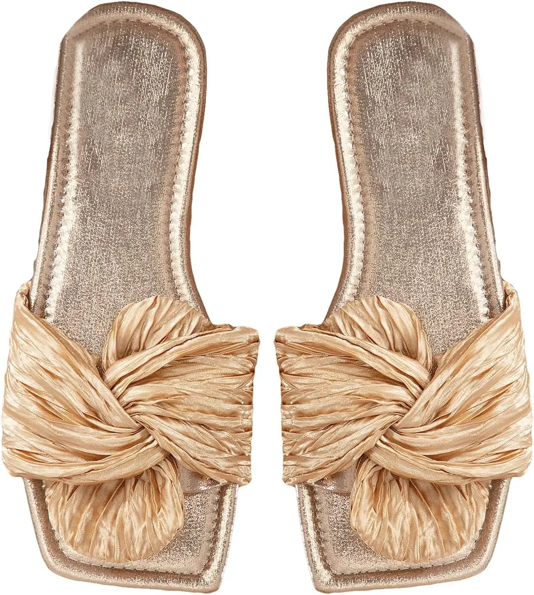 GORGLITTER Women's Metallic Twist Fla Sandals Open Toe Slide Slippers Sandals