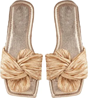 GORGLITTER Women's Metallic Twist Fla Sandals Open Toe Slide Slippers Sandals
