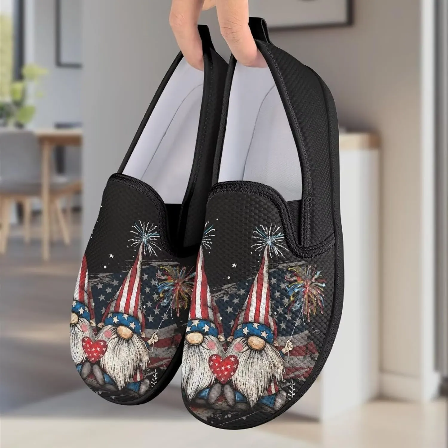 GOSTONG Women's Mesh Flats Slip On Wide Toe Walking Shoes Lightweight Non Slip Casual Loafers Comfort Travel Shoes Black Sole Size 6-11