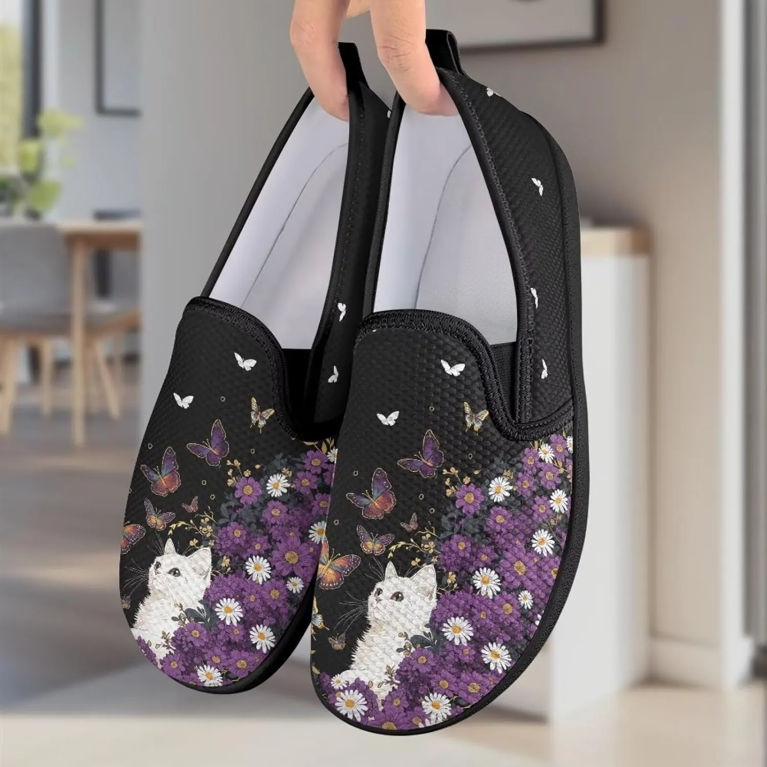 GOSTONG Women's Mesh Flats Slip On Wide Toe Walking Shoes Lightweight Non Slip Casual Loafers Comfort Travel Shoes Black Sole Size 6-11