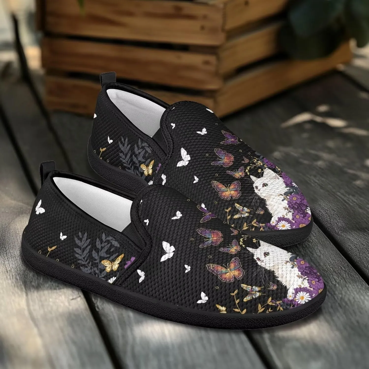 GOSTONG Women's Mesh Flats Slip On Wide Toe Walking Shoes Lightweight Non Slip Casual Loafers Comfort Travel Shoes Black Sole Size 6-11